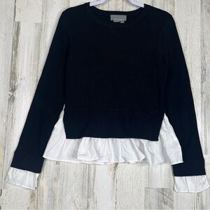 Anthropologie Women's Sweater Button Down White Shirt Size‎ S Black White Preppy